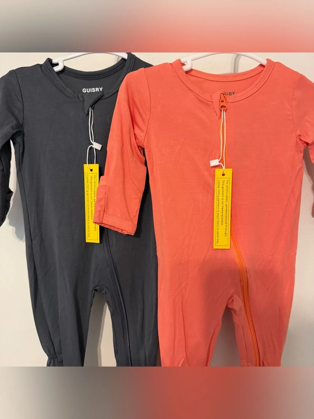 GUISBY Bamboo Zip Sleeper Bundle NWT 0-3 Months Coral & Gray